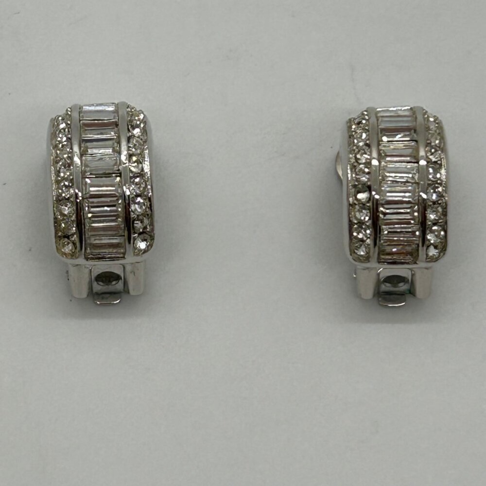 Christian Dior Vintage Clip-On Earrings With Rhinestones & Silver-Tone Metal - Picture 13 of 16